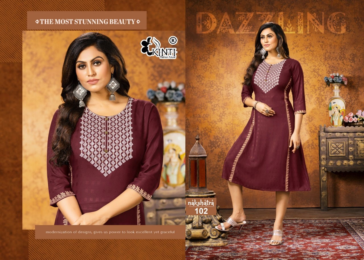 Nakshatra By Kinti Long Designer Embroidery Kurtis Catalog